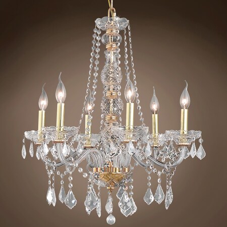Joshua Marshal Elizabeth 6 Light 24" Gold Chandelier with Clear European Crystal & Led Bulb